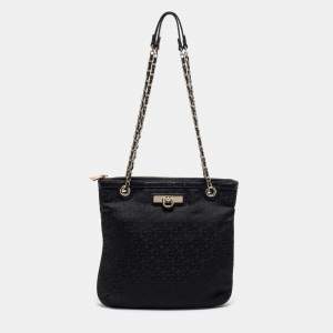 Pre Owned DKNY Black Signature Canvas Chain Shoulder Bag