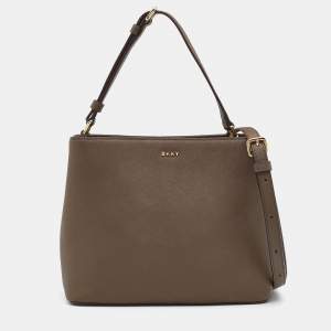 Pre Owned DKNY Olive Green Leather Bryant Bucket Bag