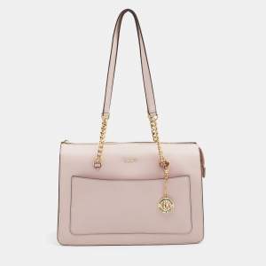 Pre Owned DKNY Light Pink Leather Large Bryant Top Zip Tote