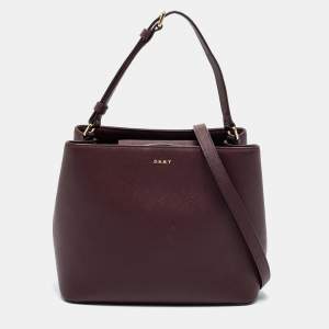 Pre Owned DKNY Burgundy Leather Bucket Bag