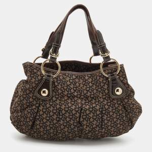 DKNY Brown/Black Signature Canvas and Leather Tote