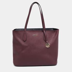 Pre Owned DKNY Burgundy Leather Shopper Tote