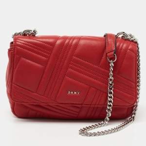 Pre Owned DKNY Red Quilted Leather Allen Flap Shoulder Bag