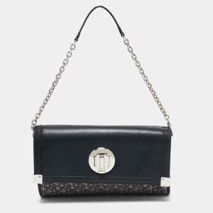 DKNY Black Canvas and Leather Flap Crossbody Bag