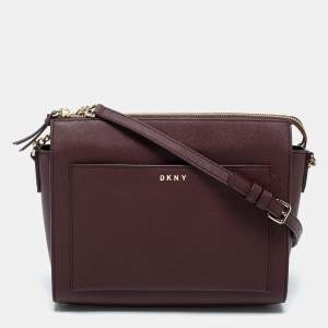 Pre Owned DKNY Burgundy Leather Zip Crossbody Bag