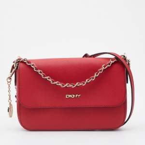 Pre Owned DKNY Red Saffiano Leather Bryant Flap Shoulder Bag