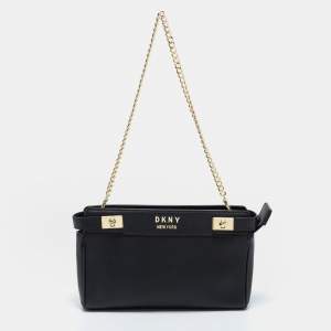 Pre Owned DKNY Black Leather Chain Shoulder Bag