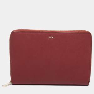 DKNY Red Leather Large Bryant Zip Around Clutch