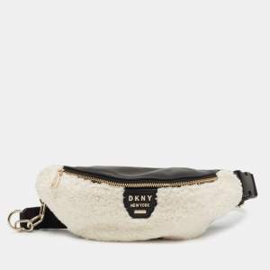 Pre Owned DKNY White/Black Faux Fur and Leather Belt Bag