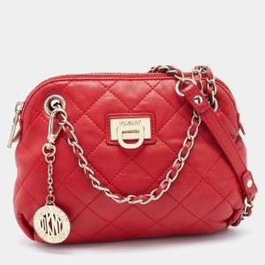 DKNY Red Quilted Leather Shoulder Bag