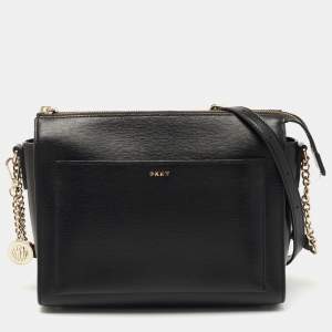 Pre Owned DKNY Black Leather Zip Crossbody Bag