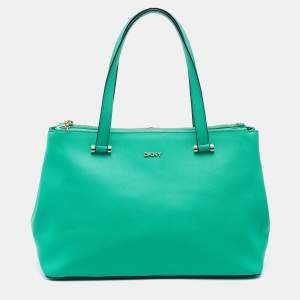 DKNY Green Saffiano Leather Double Zip Tote