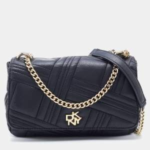 Pre Owned DKNY Black Quilted Leather Allen Flap Shoulder Bag