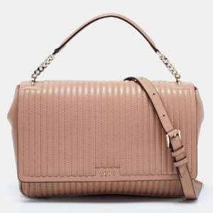 Pre Owned DKNY Beige Pinstripe Quilted Leather Gansevoort Shoulder Bag