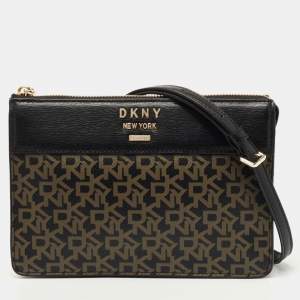 Pre Owned Dkny Black Signature Coated Canvas and Leather Zip Crossbody Bag