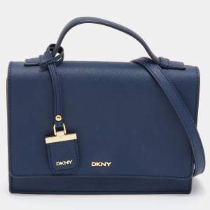 Pre Owned DKNY Navy Blue Saffiano Leather Bryant Park Top Handle Bag