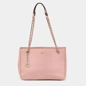 Pre Owned DKNY Light Pink Saffiano Leather Top Zip Tote