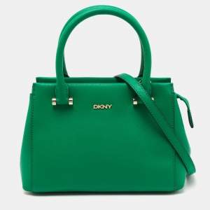 Pre Owned DKNY Green Leather Dona Karan Zip Tote