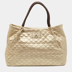 Pre Owned DKNY Gold Quilted Leather Braided Handle Tote