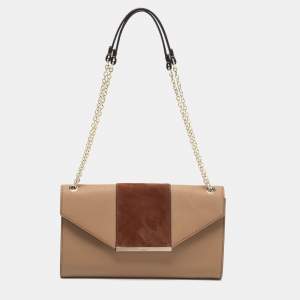 Pre Owned DKNY Beige Leather and Suede Chain Shoulder Bag