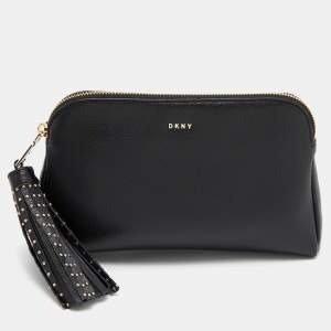DKNY Black Leather Bryant Dome Pouch