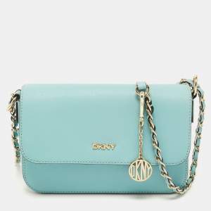 Pre Owned Dkny Turquoise Saffiano Leather Bryant Park Flap Crossbody Bag