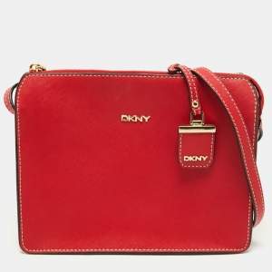 Pre Owned Dkny Red Saffiano Leather Bryant Zip Crossbody Bag