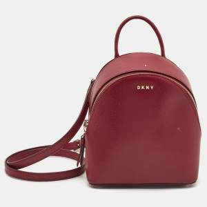 DKNY Red Leather Bryant Double Zip Backpack