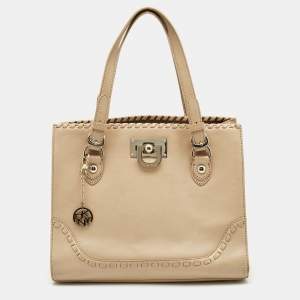 Pre Owned DKNY Beige Leather Beekman French Whipstitch Trim Tote