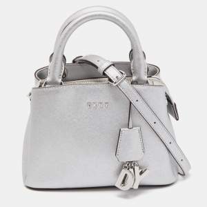 Pre Owned DKNY Silver Leather Charm Satchel