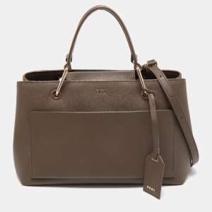 Pre Owned DKNY Dark Beige Leather Front Pocket Top Handle Bag