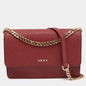 Pre Owned DKNY Red Leather Flap Chain Shoulder Bag