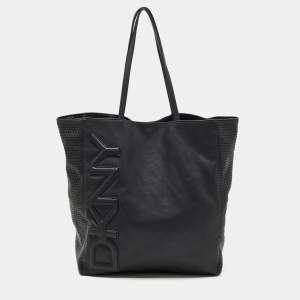 Pre Owned DKNY Black Perforated Leather Shopper Tote