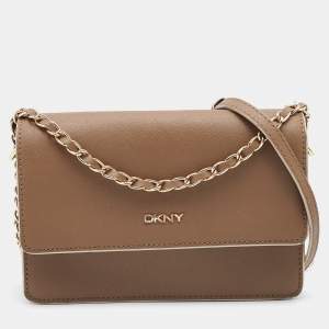 Pre Owned DKNY Beige Leather Flap Chain Shoulder Bag