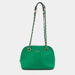 Pre Owned Dkny Green Leather Dome Chain Shoulder Bag