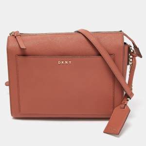 DKNY Brick Brown Saffiano Leather Ava Crossbody Bag