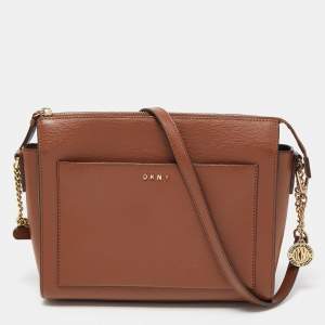Pre Owned DKNY Brown Leather Ava Zip Crossbody Bag