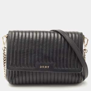 Pre Owned DKNY Black Quilted Leather Gansevoort Flap Shoulder Bag