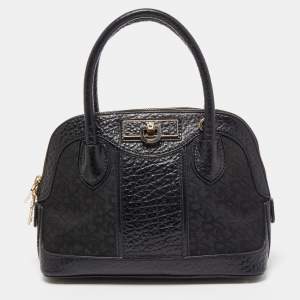 Dkny Grey/Black Monogram Canvas and Leather Dome Satchel