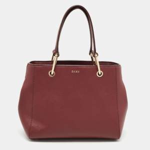 Pre Owned Dkny Burgundy Saffiano Leather Middle Zip Tote