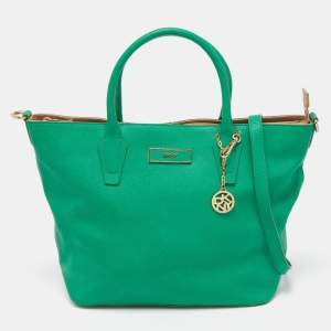 Pre Owned Dkny Green Leather Top Zip  Tote
