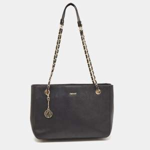 DKNY Black Leather Chain Handle Tote