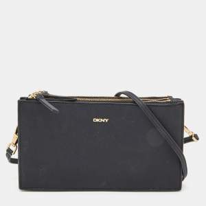 Dkny Black Leather Bryant Park Triple Zip Crossbody Bag