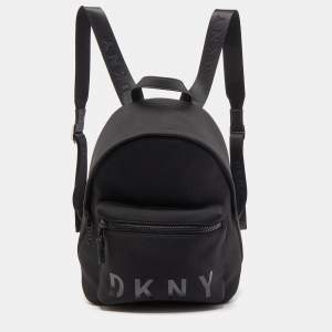DKNY Black Neoprene and Faux Leather Backpack