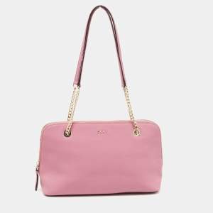 Pre Owned Dkny Old Rose Leather Dome Chain Shoulder Bag