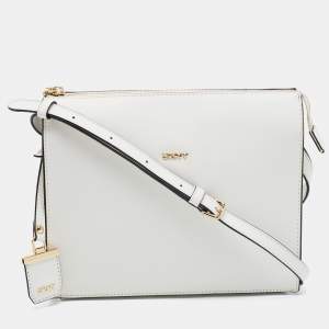 Pre Owned DKNY White Leather Bryant Zip Crossbody Bag 