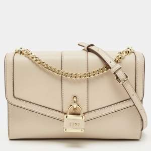 Pre Owned DKNY Light Beige Leather Large Ella Shoulder Bag