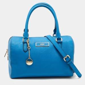 Pre Owned Dkny Blue Saffiano Leather Logo Boston Bag