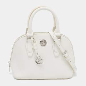 Pre Owned DKNY White Saffiano Leather Logo Dome Satchel