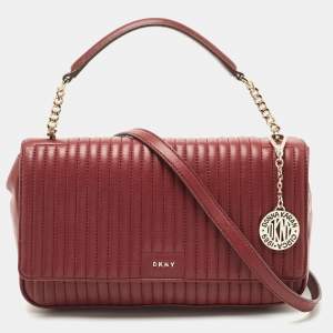 Pre Owned DKNY Burgundy Quilted Leather Gansevoort Flap Shoulder Bag
